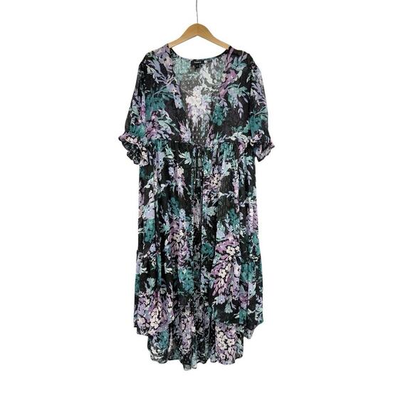 Torrid Dark Purple Floral Sheer Fairy Tie Front Duster Coverup Womens 2/2XL - Picture 1 of 8